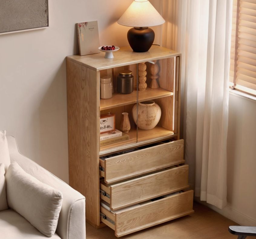 Ash Solid Wood Edge Cabinet Wabi Sabi Style