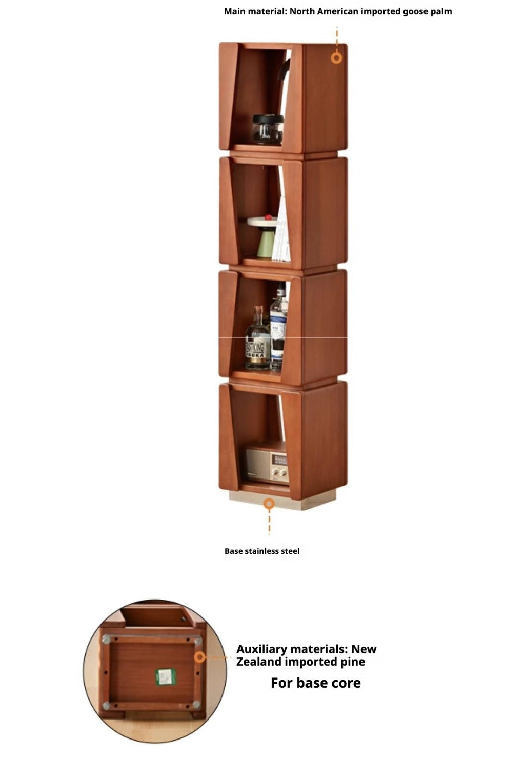 Poplar Solid Wood Bauhaus Style Floor Bookshelf