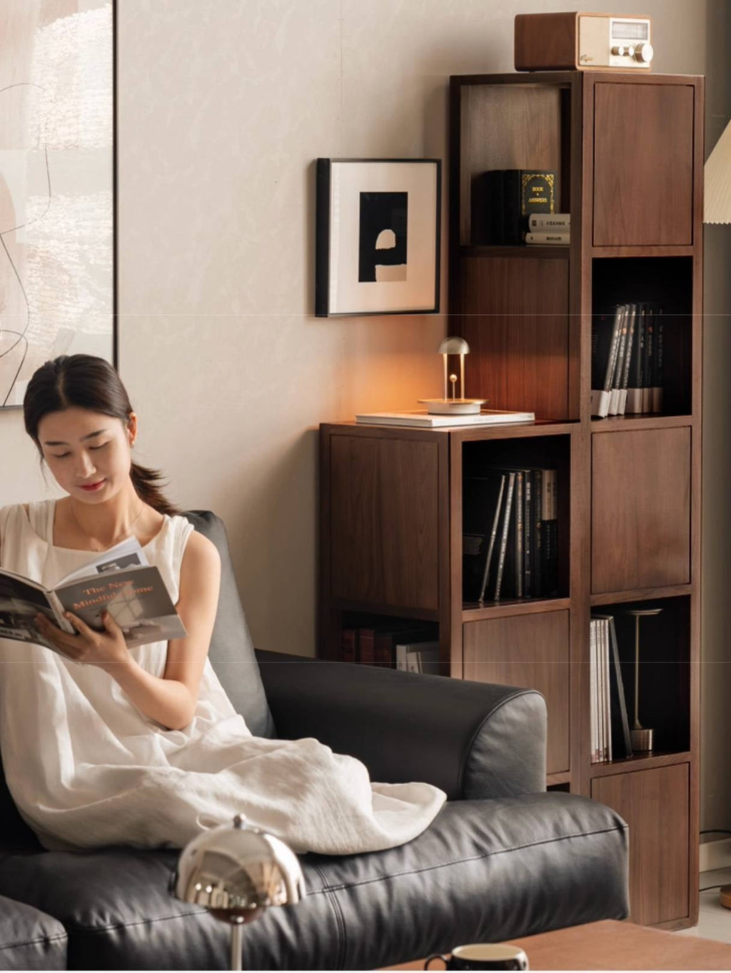 Black Walnut, Oak Solid Wood Corner Bookshelf