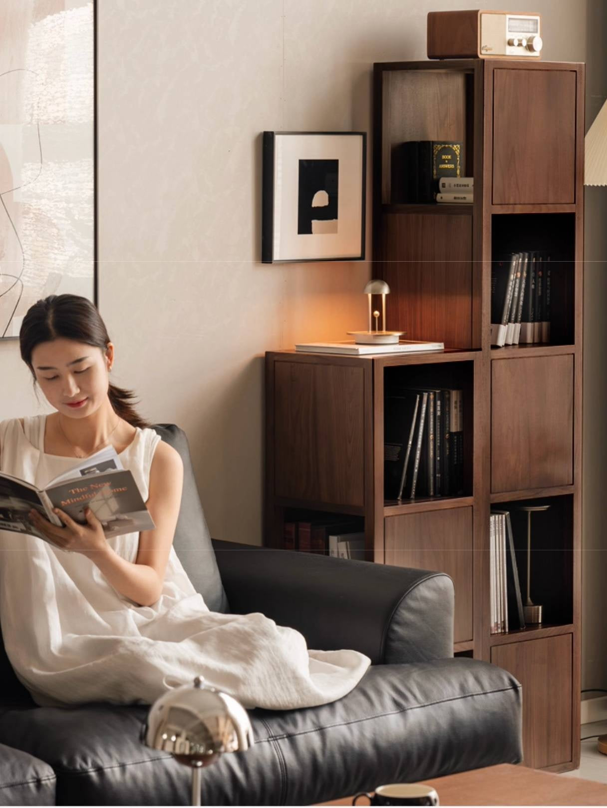 Black Walnut, Oak Solid Wood Corner Bookshelf