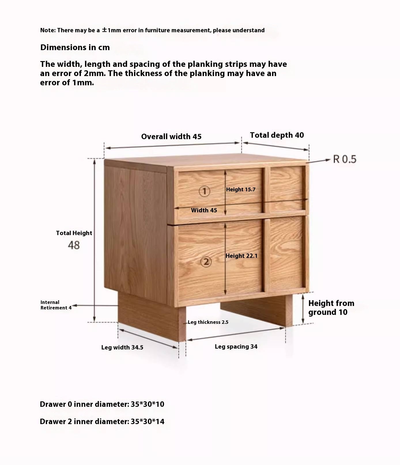 Red Oak, White Oak Solid Wood Two-drawer Nightstand