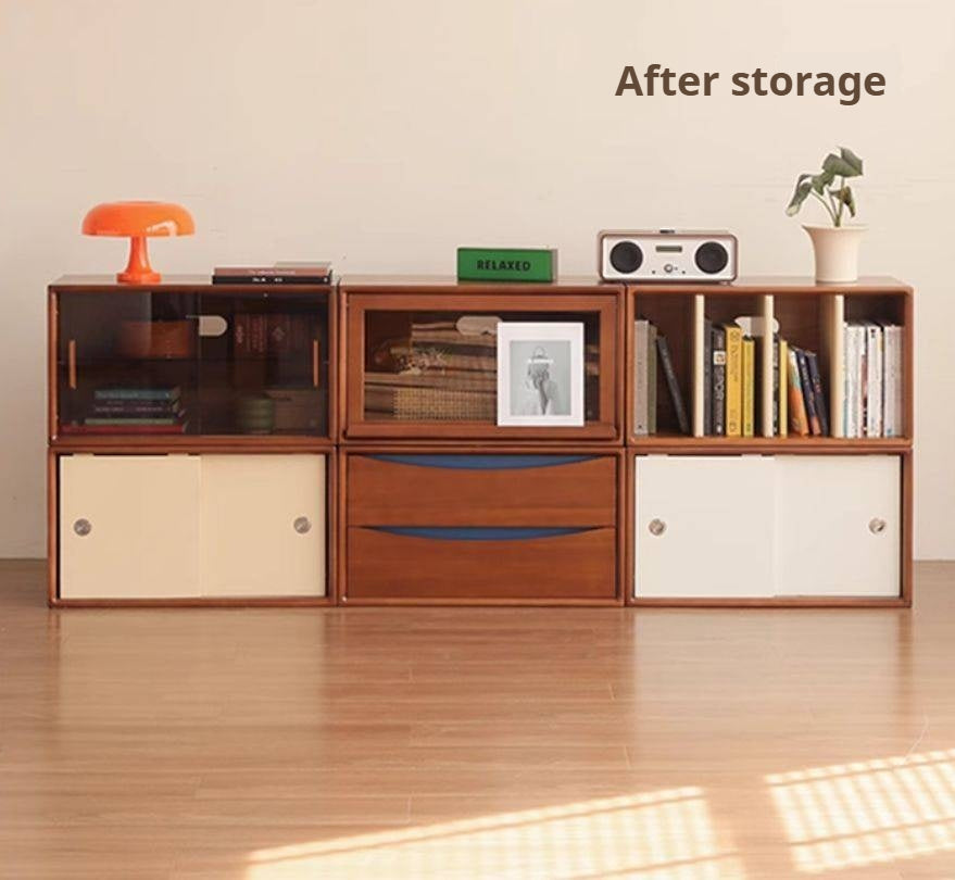 Poplar Solid Wood TV Cabinet Antique Style Module Combination.