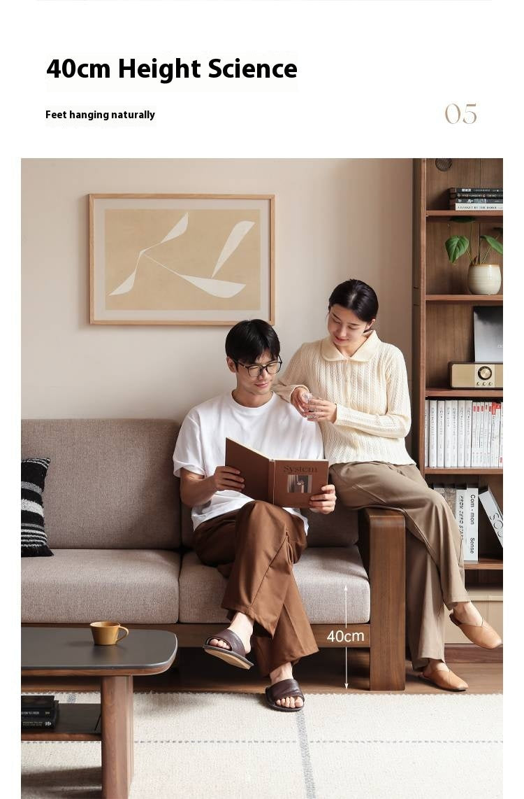 Walnut Solid Wood Three Seat Fabric Sofa