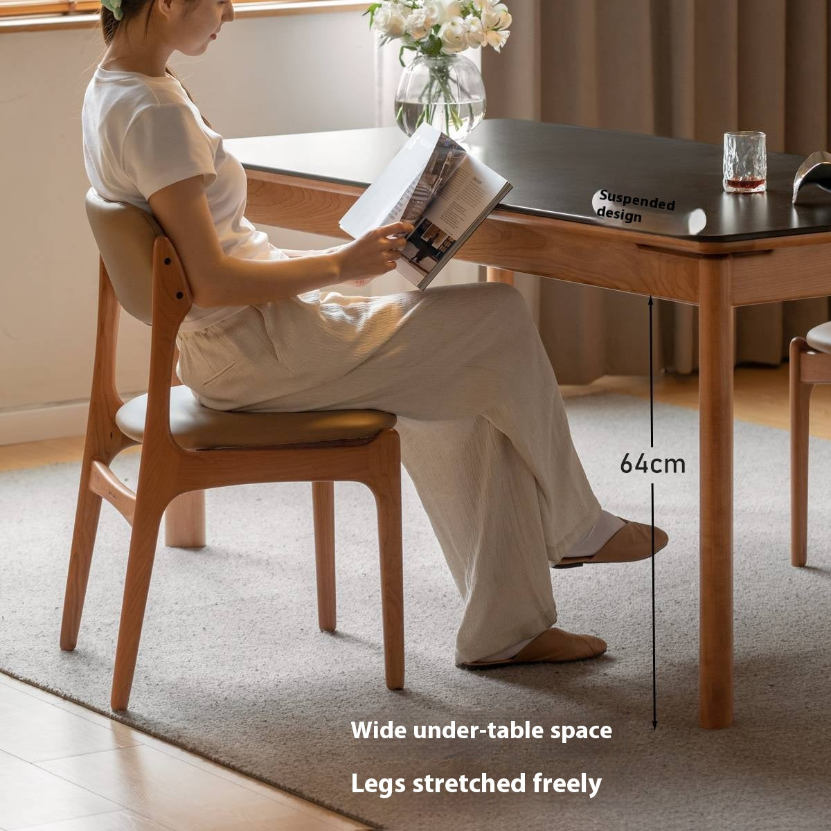 Cherry Solid Wood Rock Board Dining Table