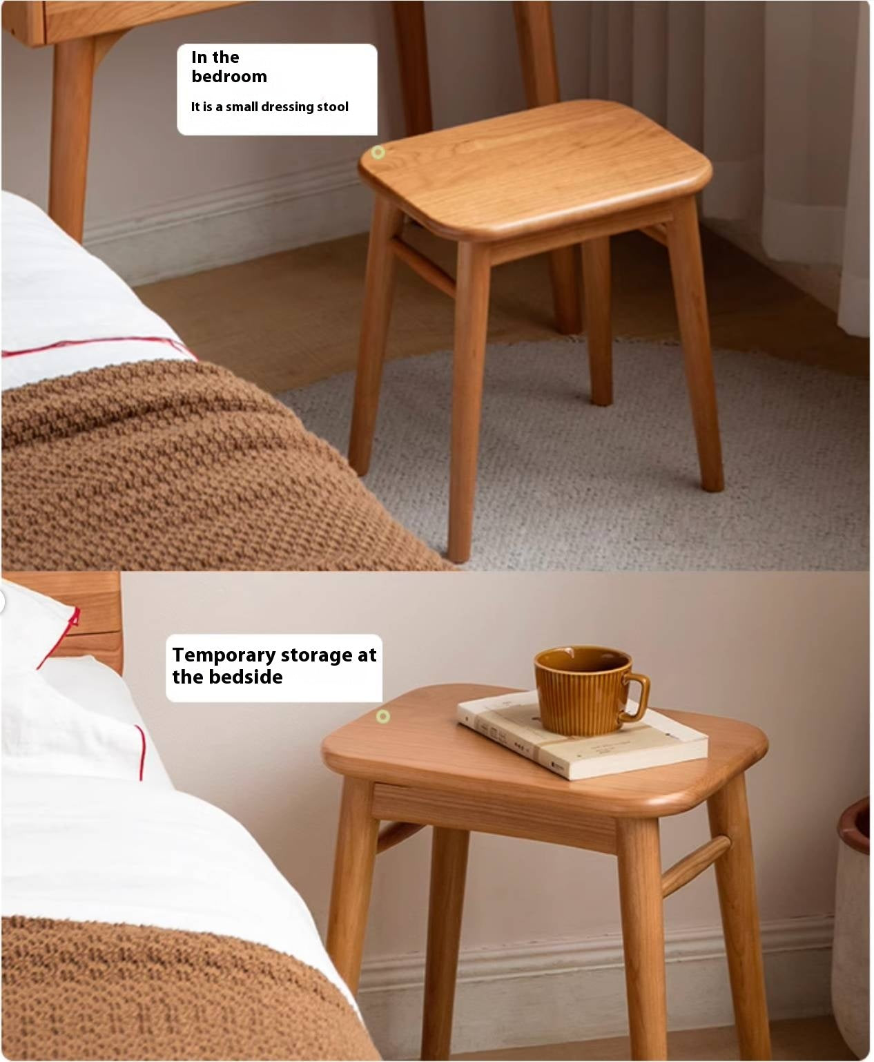 Black Walnut, Oak, Cherry, Rubberwood, Sandalwood Solid Wood Dressing Stool