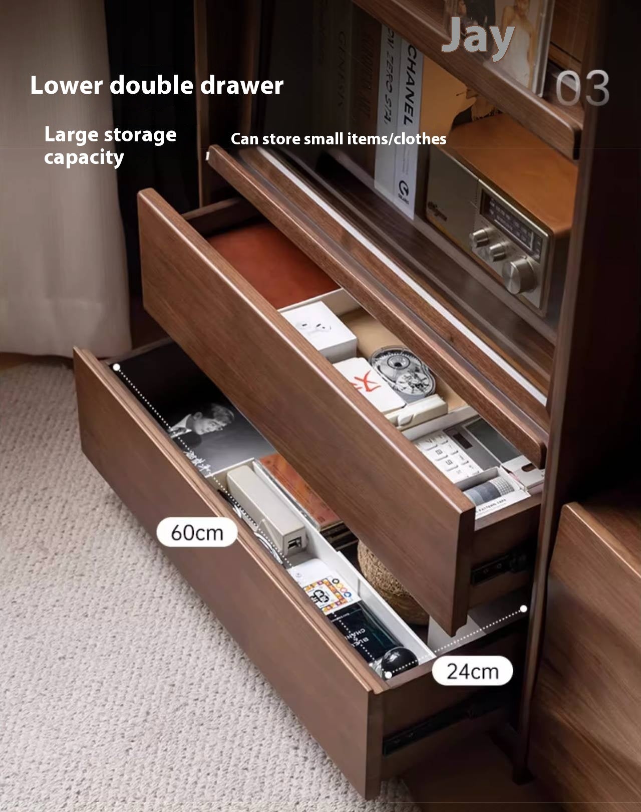 Black Walnut Solid Wood Modern Style Side Cabinet