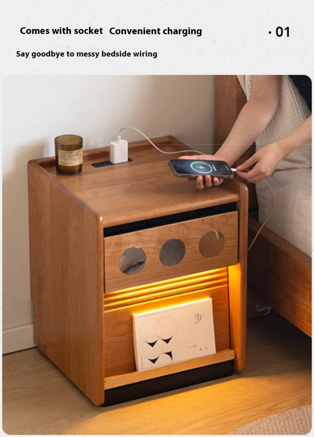 Black Walnut, Cherry, Ash, Poplar Solid Wood Nightstand