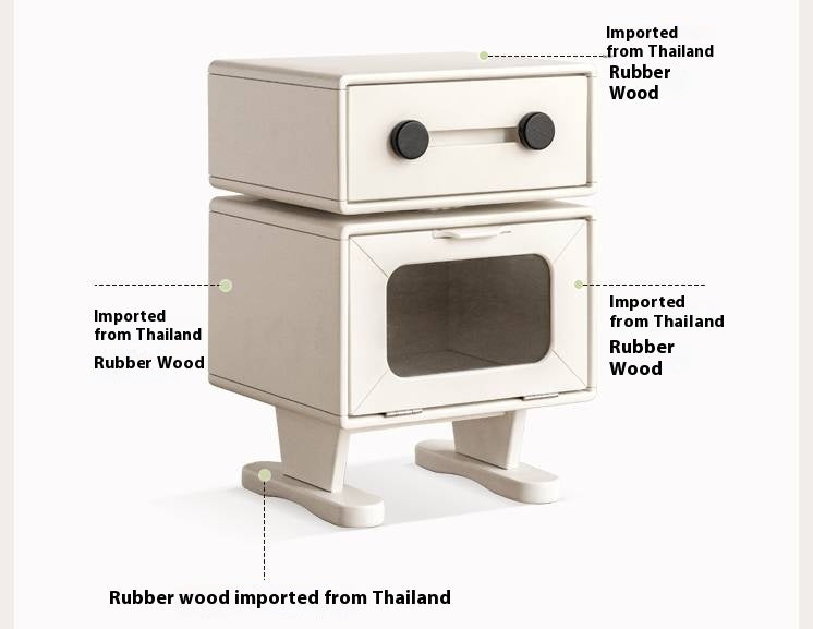 Solid Rubberwood Cream Style Nightstand