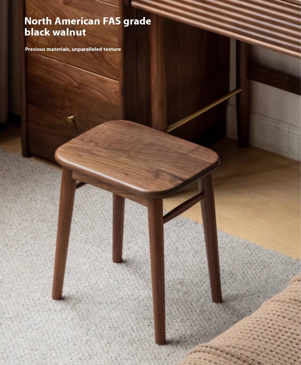 Black Walnut, Oak, Cherry, Rubberwood, Sandalwood Solid Wood Dressing Stool