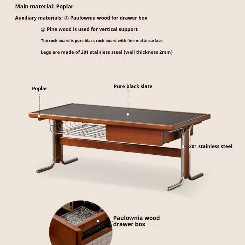 Poplar Solid Wood Ancient Style Rock Plate Tea Table