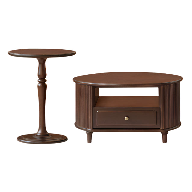 Poplar Solid Wood American Retro Style Round Coffee Table