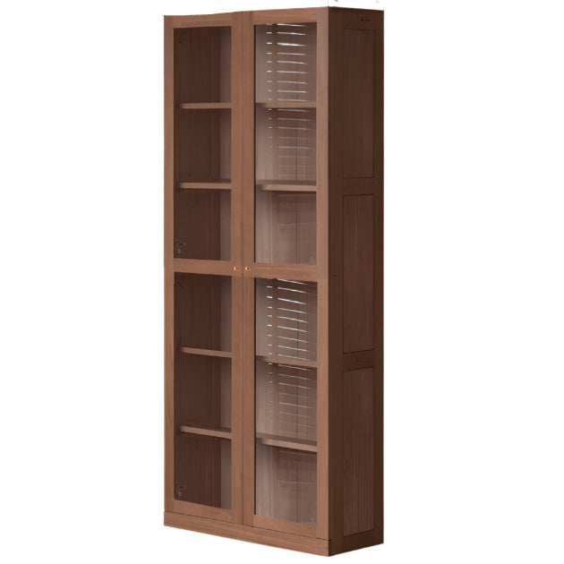 Oak, Rubberwood Solid Wood Bookcase With Glass Doors