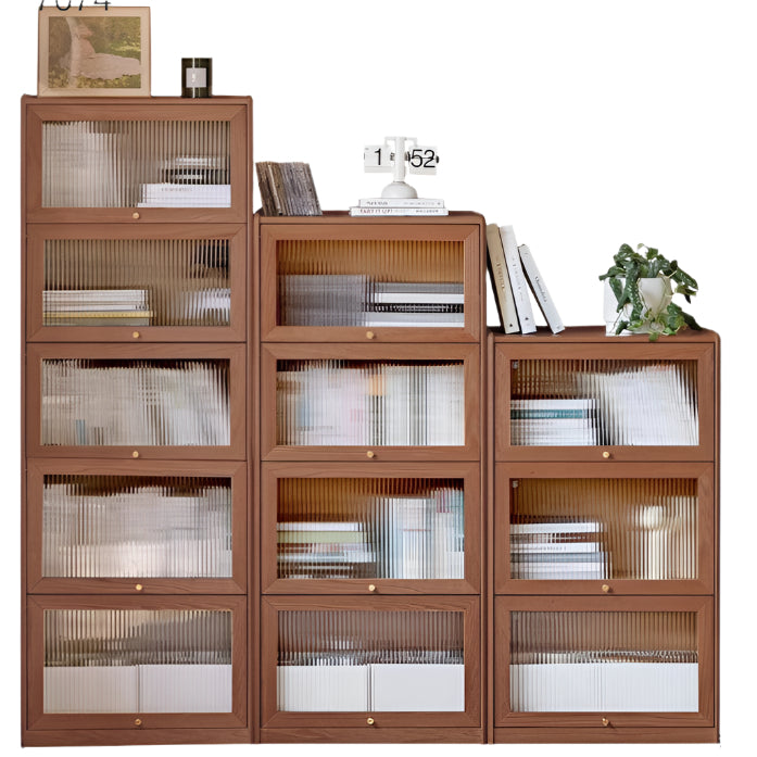 Oak Solid Wood Modern Glass Bookcase Combination