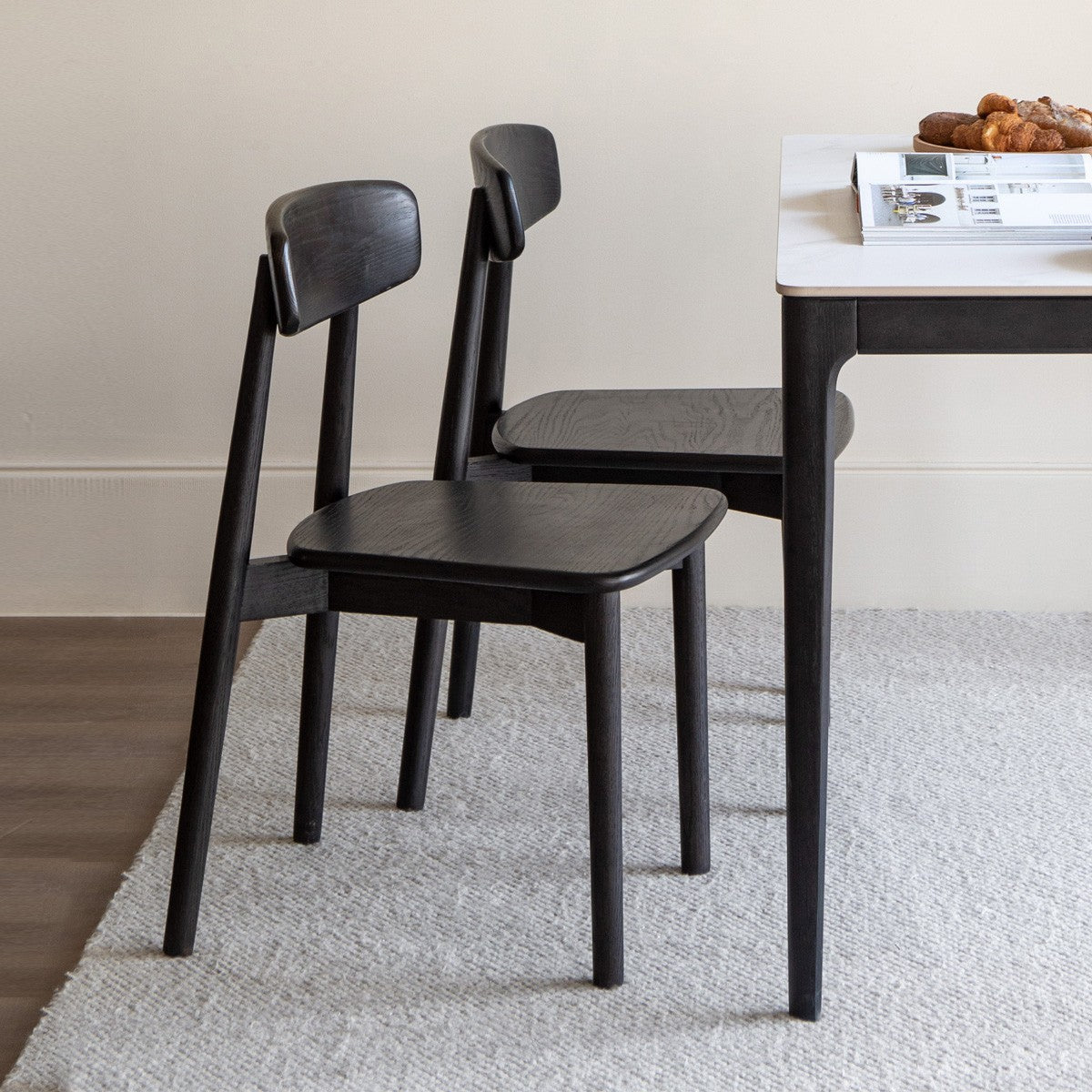 4 Pcs Oak Solid Wood Black Chair