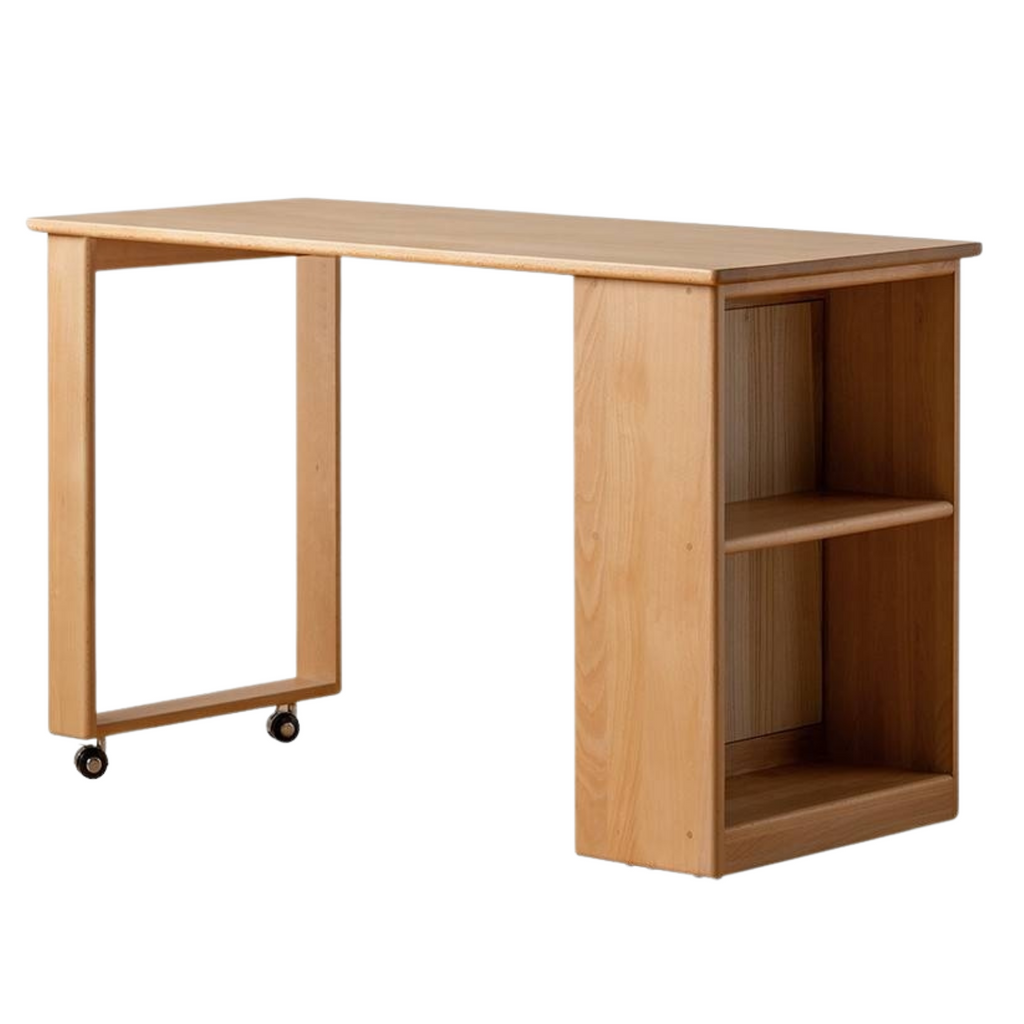 Beech Solid Wood Children's Desk with Pulleys Movable Storage