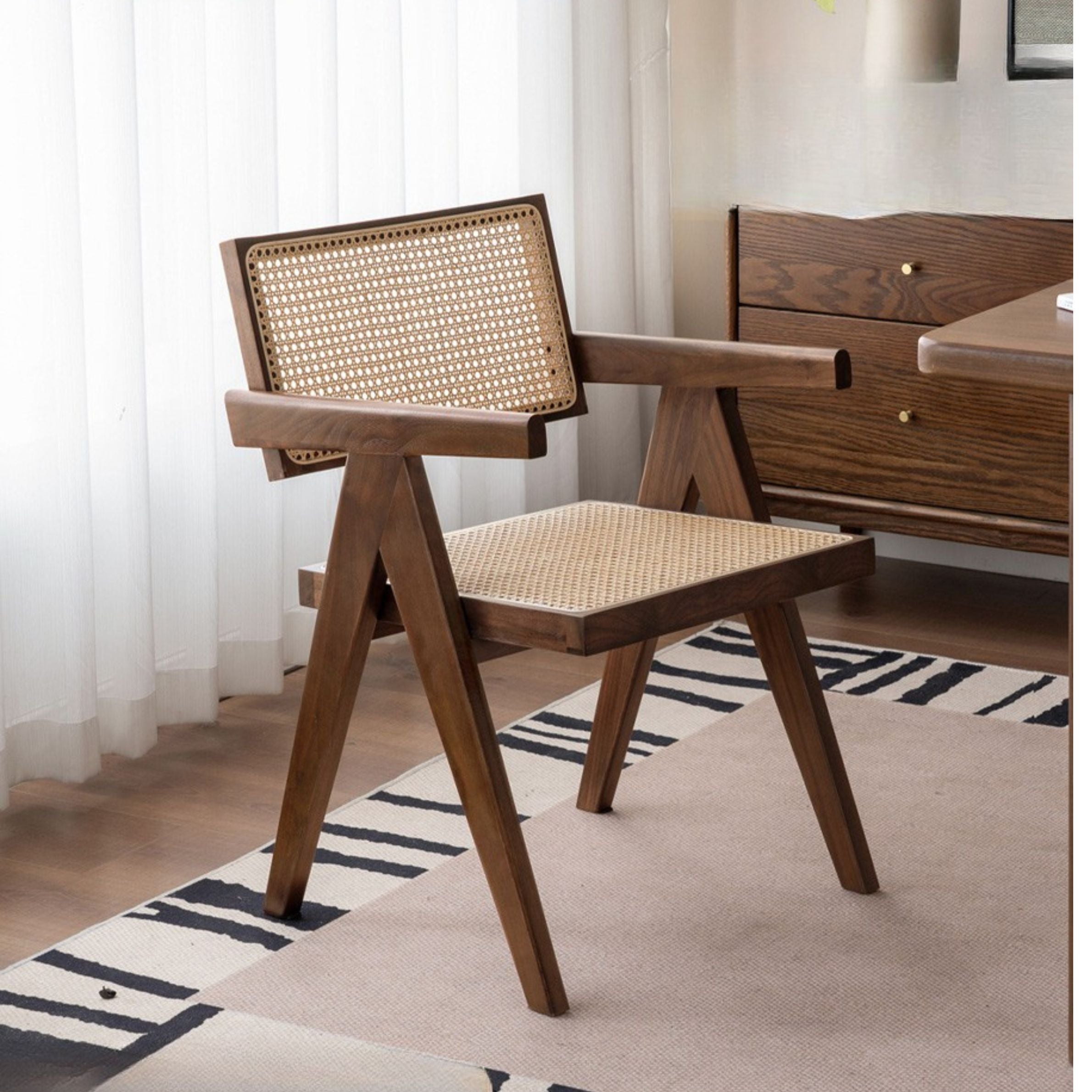 Black Walnut Solid Wood Wabi-Sabi Style Rattan Chair