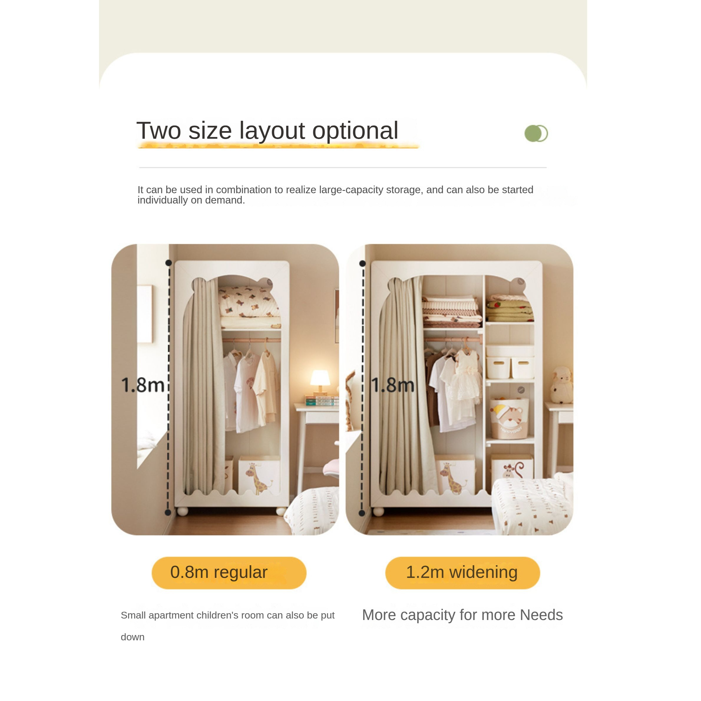 Solid Rubberwood Cream Style Children's Wardrobe