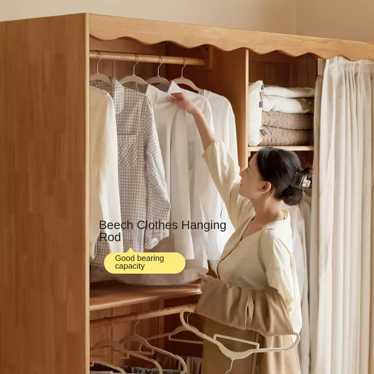 Solid Rubberwood Dustproof Layered Wardrobe