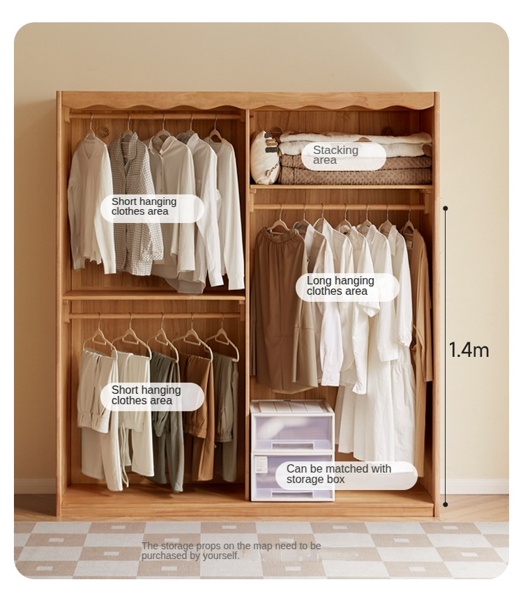 Solid Rubberwood Dustproof Layered Wardrobe