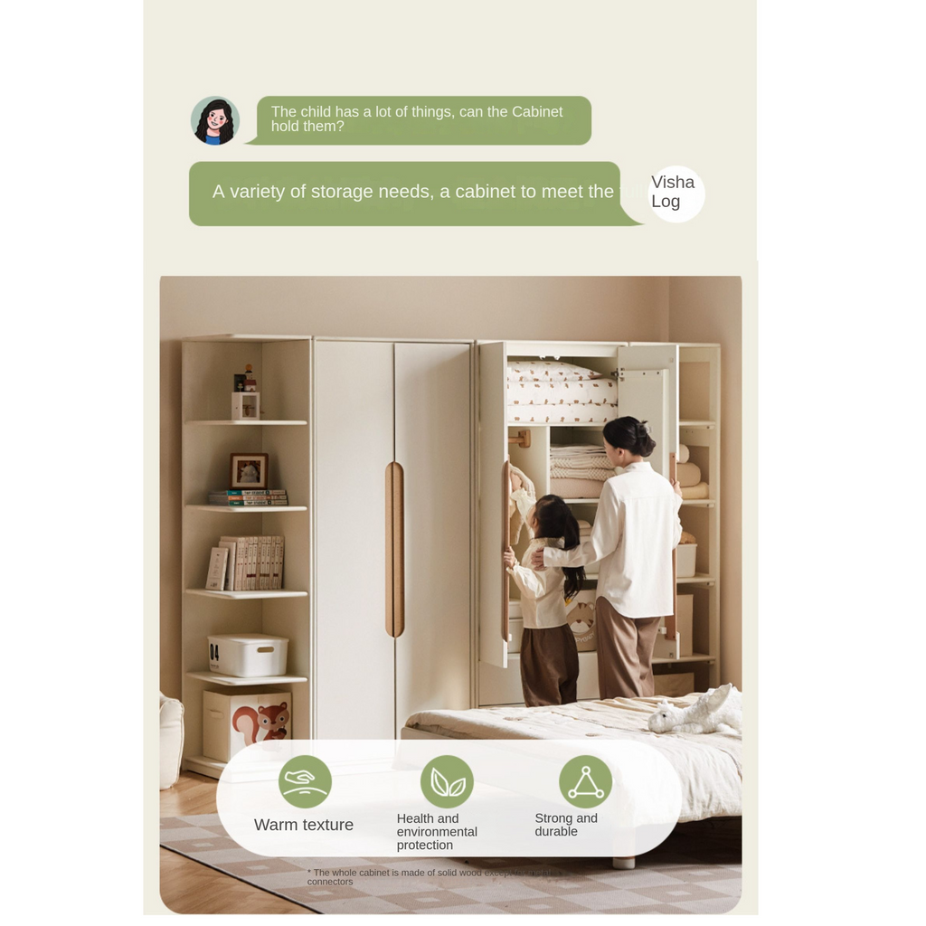 Solid Rubberwood, Beech Solid Wood Children's Wardrobe