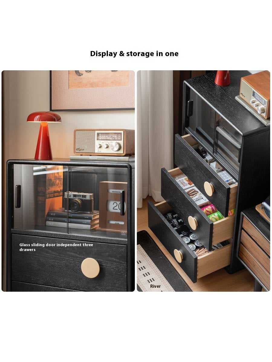 Ash Solid Wood Black Floor Standing Side Cabinet