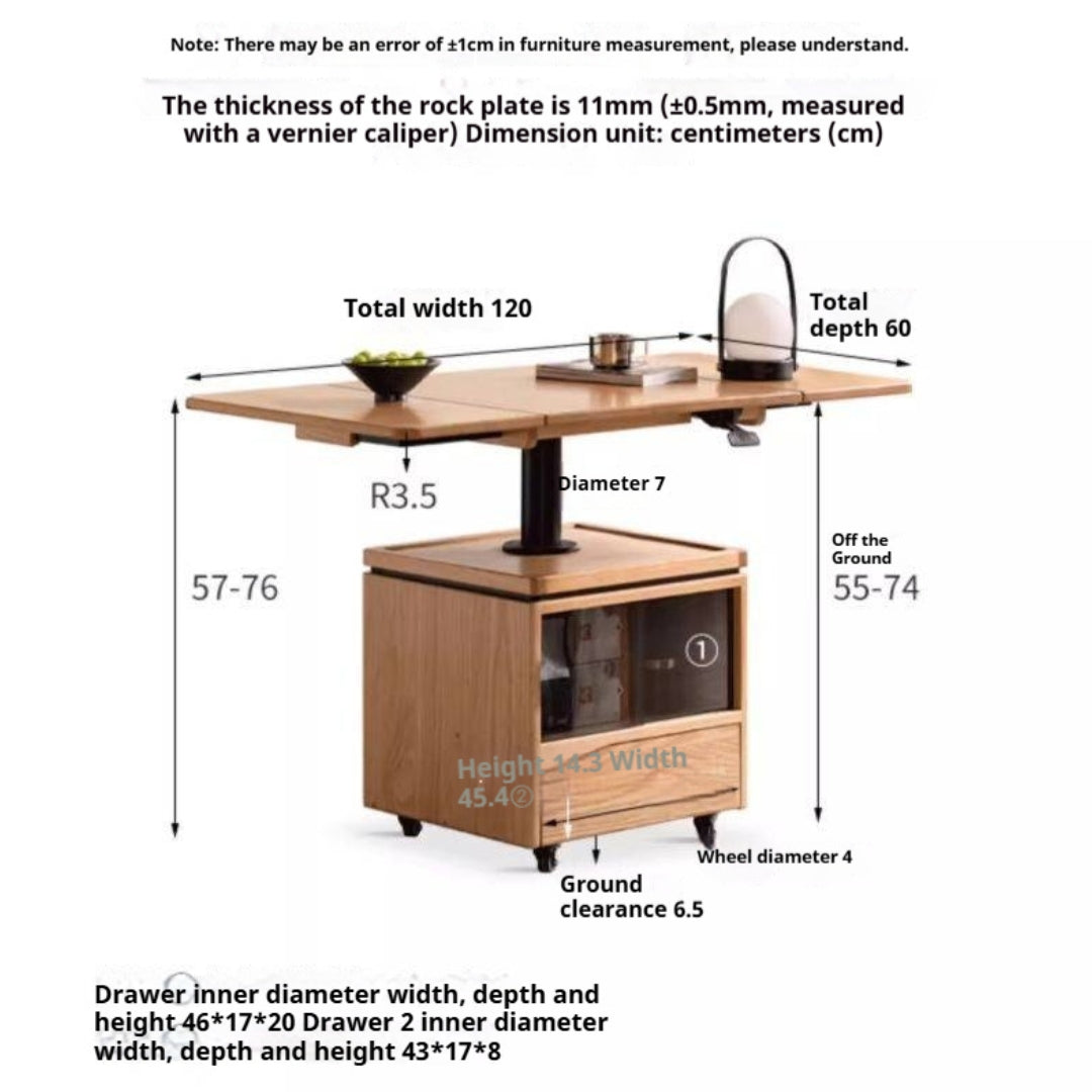 Oak Solid Wood Modern Elevating Folding Tea Table