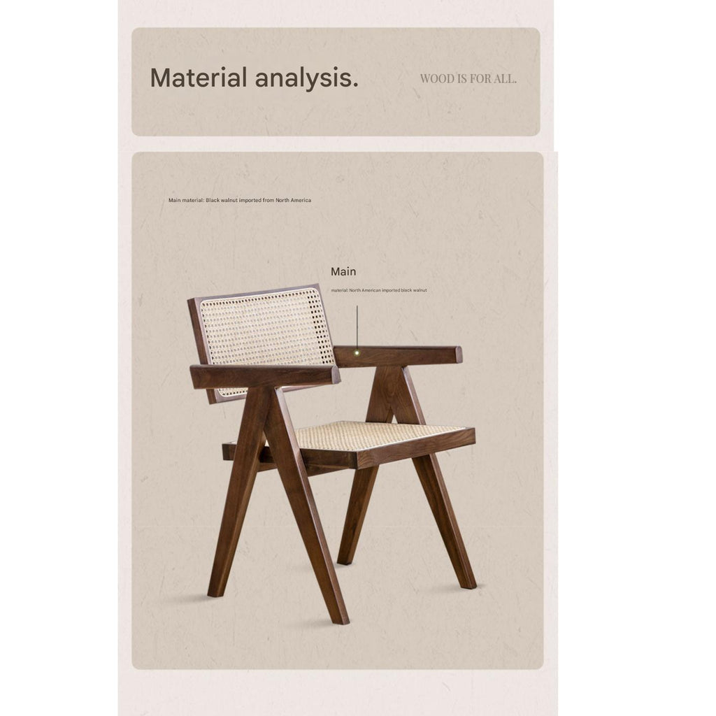 Black Walnut Solid Wood Wabi-Sabi Style Rattan Chair