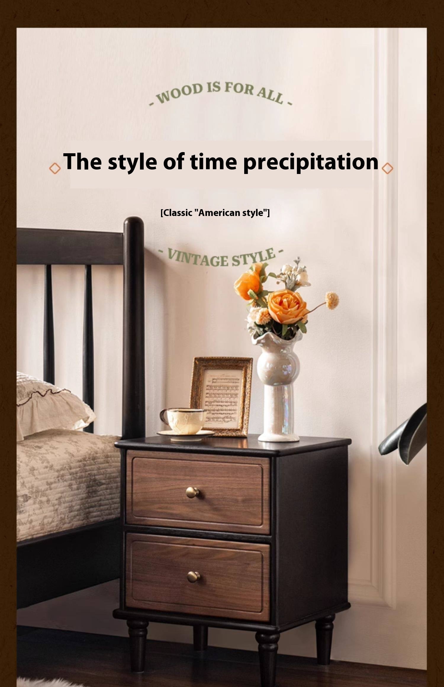 Oak Solid Wood American Retro Nightstand