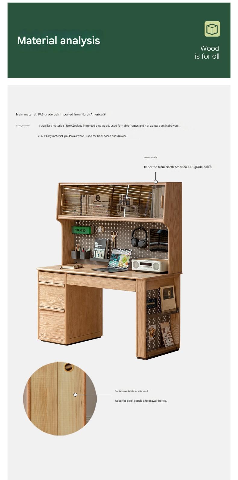 Oak Solid Wood Modern Computer Desk With Shelf