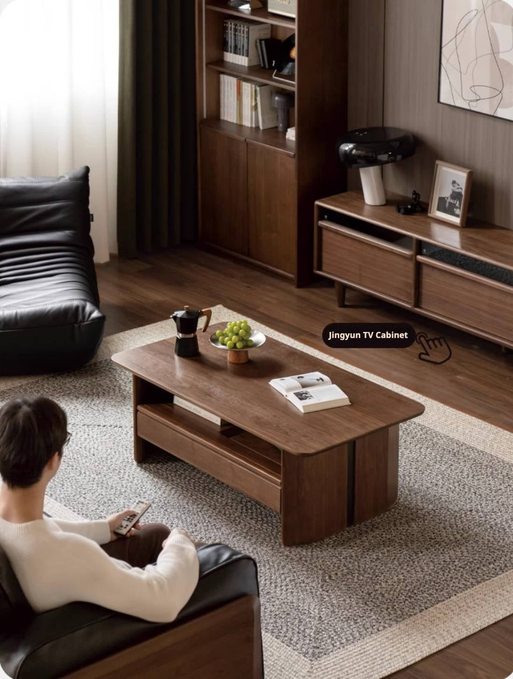 Black Walnut Solid Wood Rock Plate Coffee Table