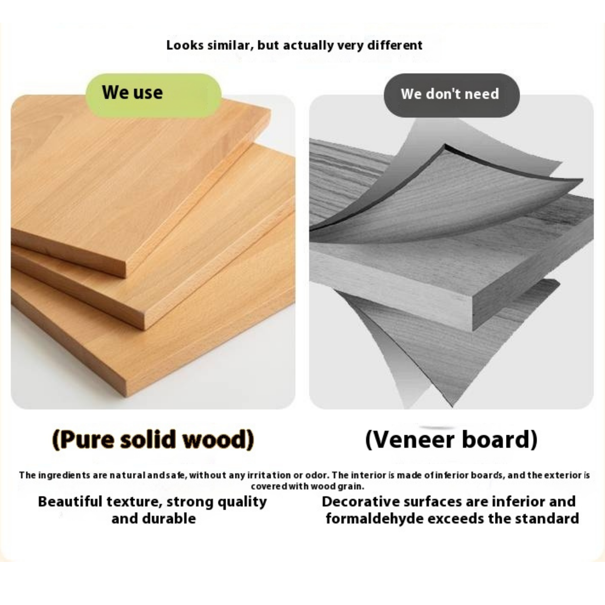 Beech Solid Wood Children's Desk with Pulleys Movable Storage