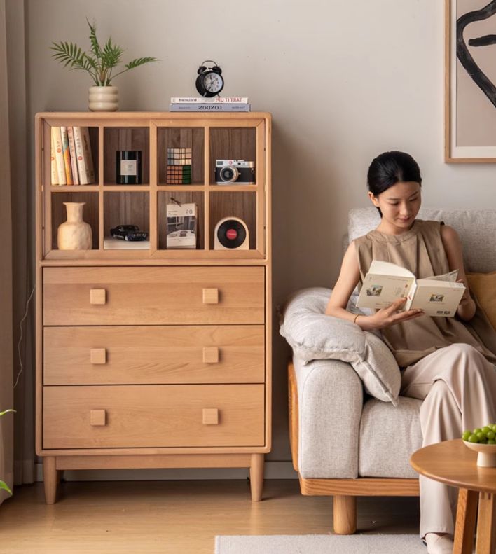 Beech Solid Wood Modern Simple with Light Storage Cabinet