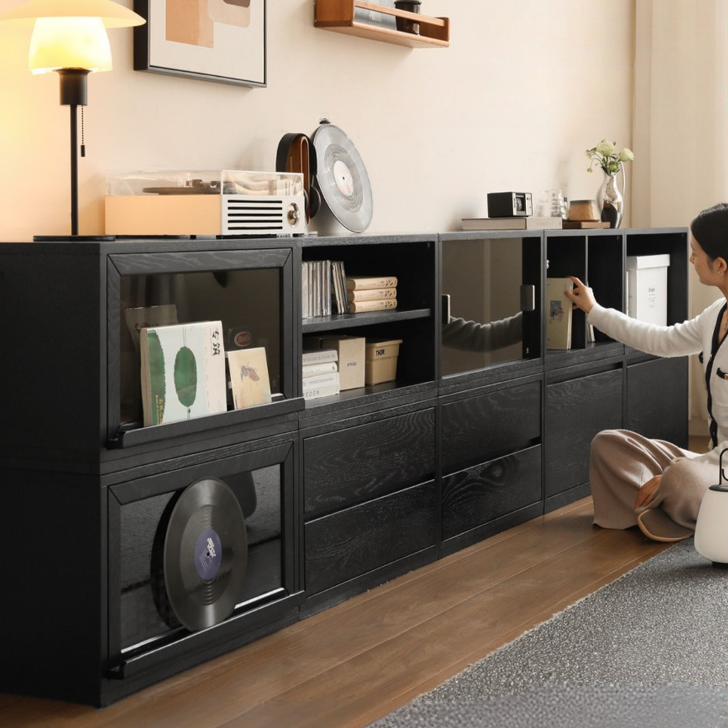 Oak Solid Wood TV Stand Combination Bookcase