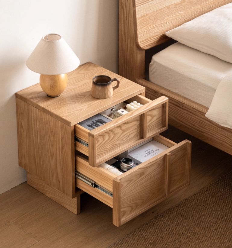 Ash Solid Wood Wabi-Sabi Style Nightstand