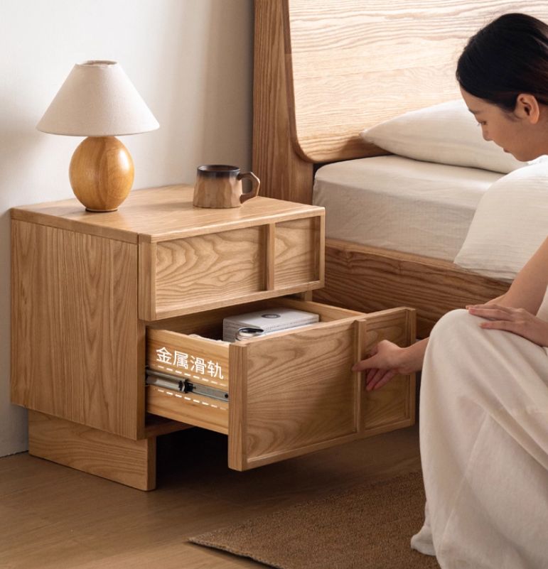 Ash Solid Wood Wabi-Sabi Style Nightstand