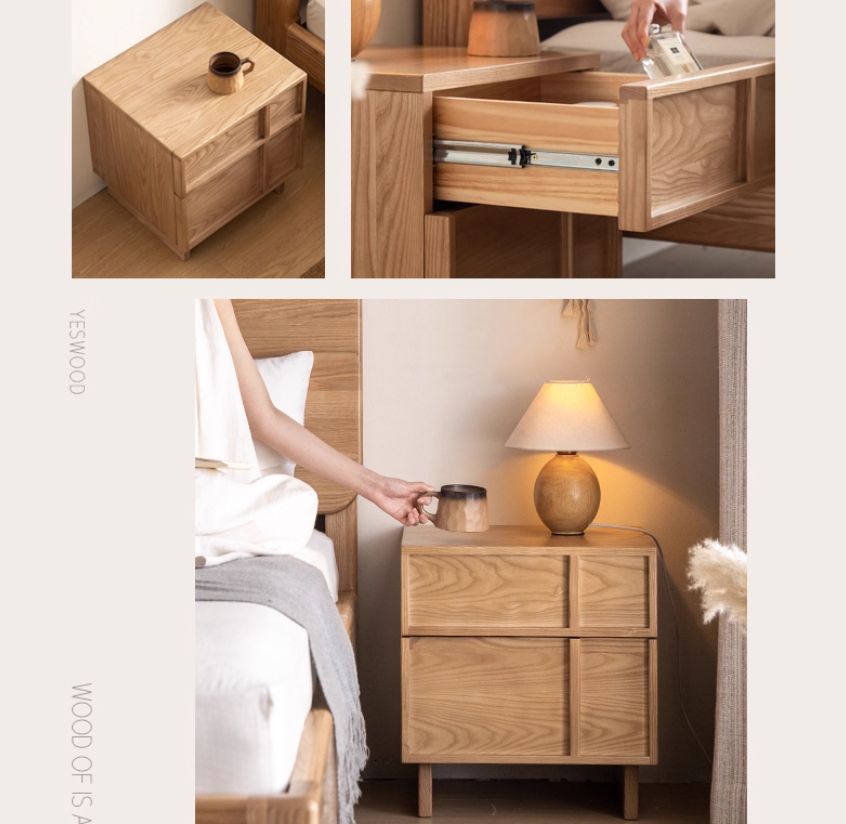 Ash Solid Wood Wabi-Sabi Style Nightstand