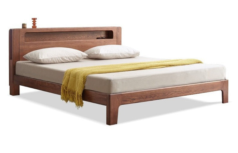 Oak solid wood bed with light walnut-color-USA