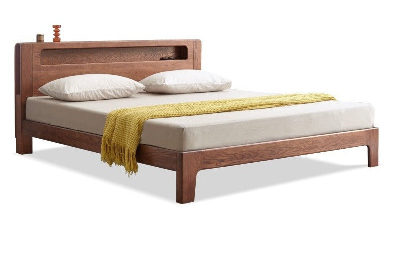Oak solid wood bed with light walnut-color-USA
