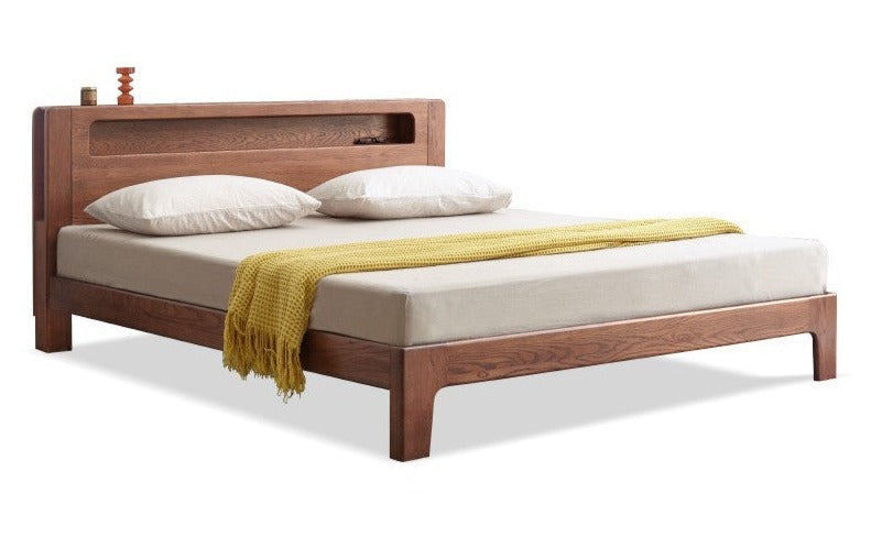 Oak solid wood bed with light walnut-color-USA