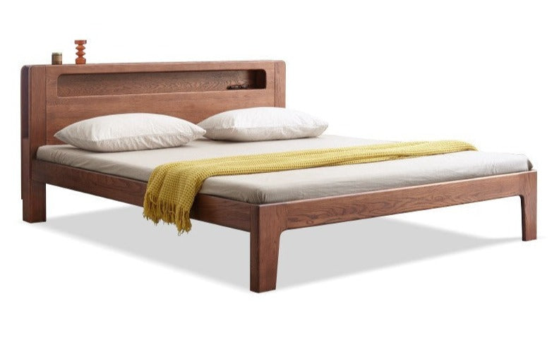 Oak solid wood bed with light walnut-color-USA