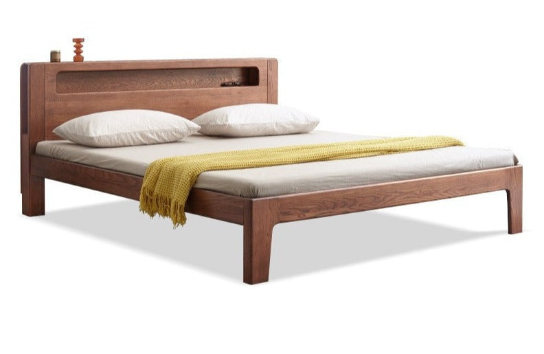 Oak solid wood bed with light walnut-color-USA