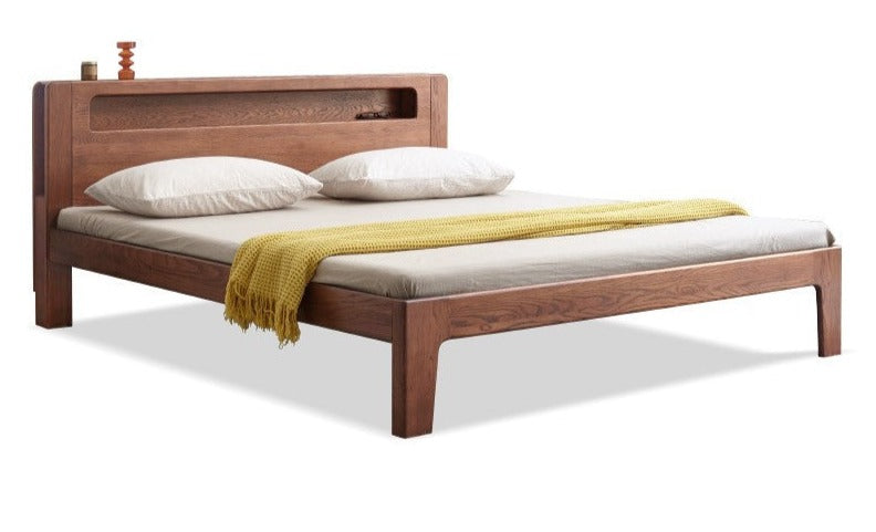 Oak solid wood bed with light walnut-color-USA