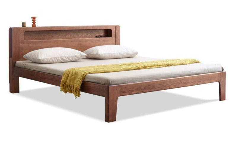 Oak solid wood bed with light walnut-color-USA
