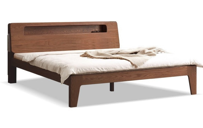Oak solid wood bed with light walnut-color-USA