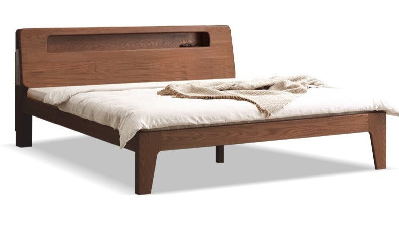 Oak solid wood bed with light walnut-color-USA