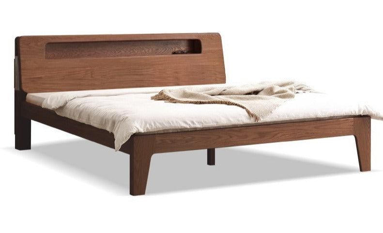Oak solid wood bed with light walnut-color-USA