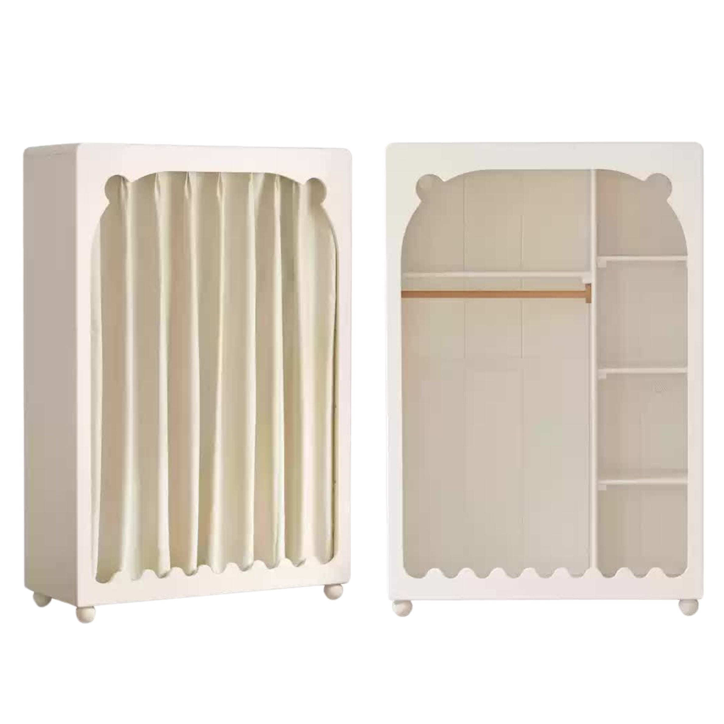 Solid Rubberwood Cream Style Children's Wardrobe