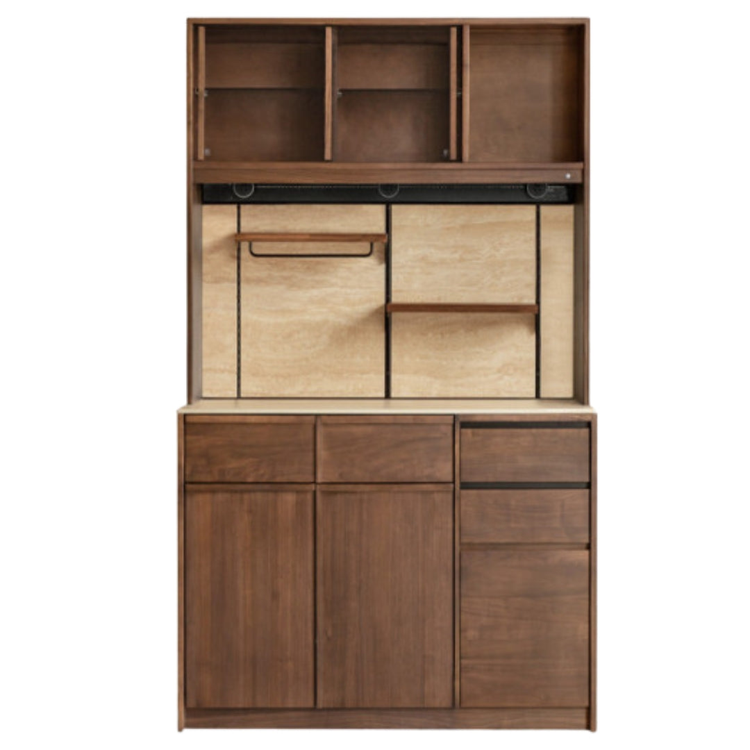 Black Walnut Solid Wood Dining Cabinet Antique Style Rock Board