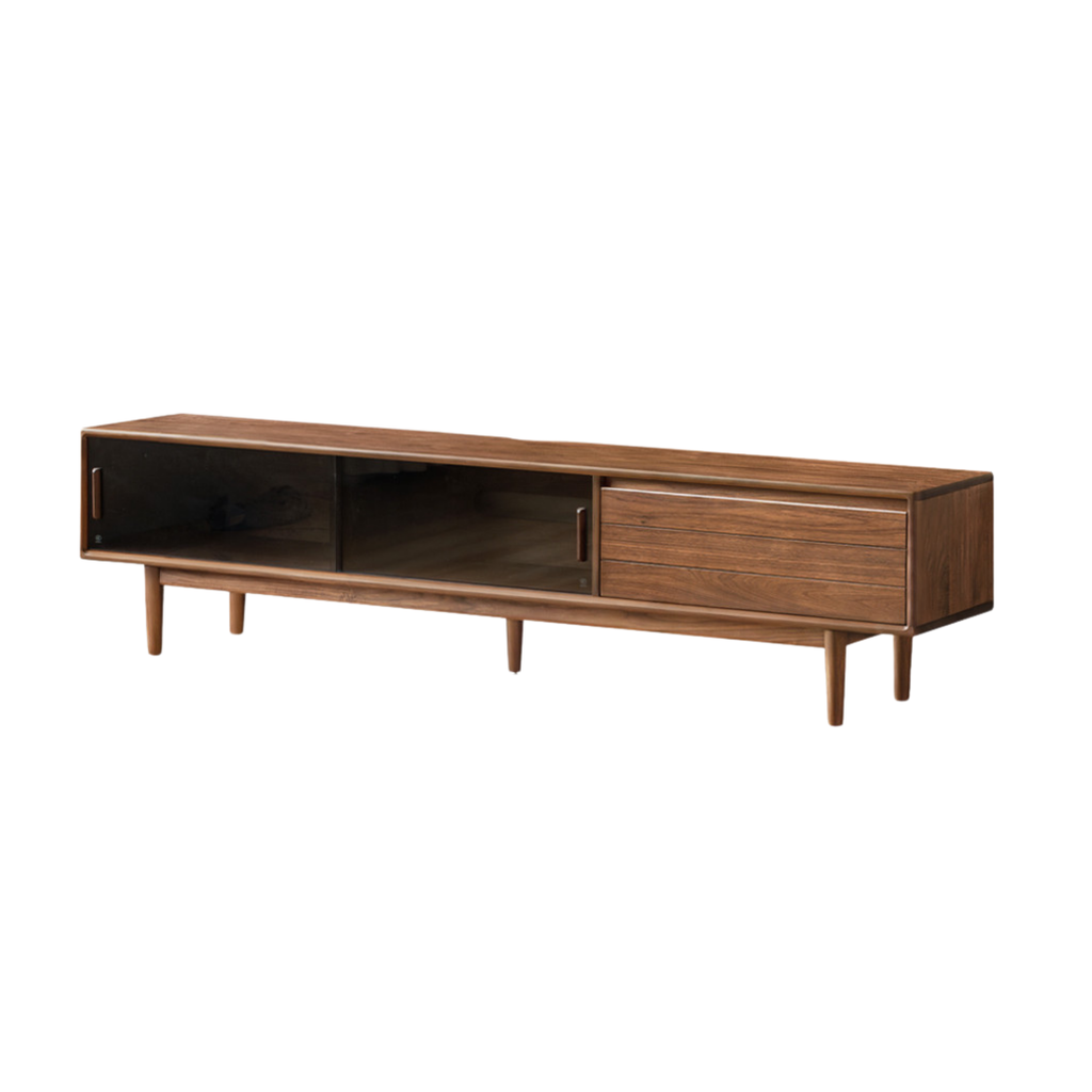 Black Walnut Solid Wood Sliding Doors TV Cabinet