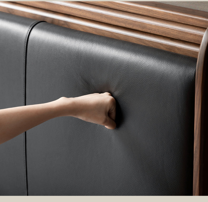 Black Walnut Solid Wood  Luxury Leather With Light Bed